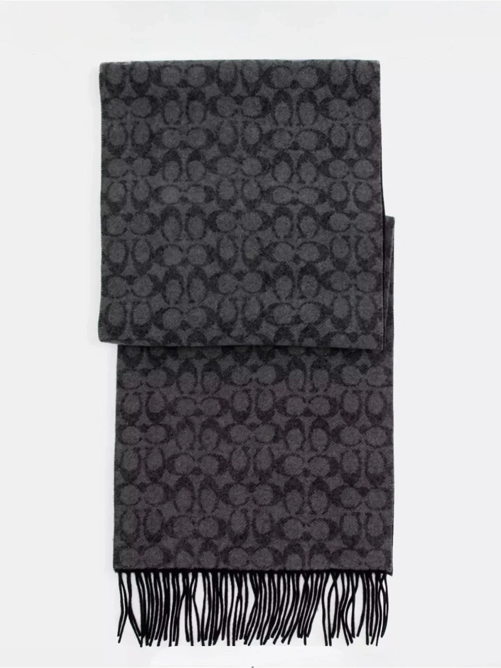 Coach Men's Signature Jacquard Scarf in Charcoal and Black